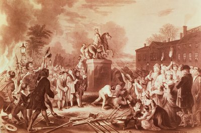 Pulling Down the Statue of George III in the Bowling Green in 1776, Engraved by John C. McRae by Johannes Adam Simon Oertel